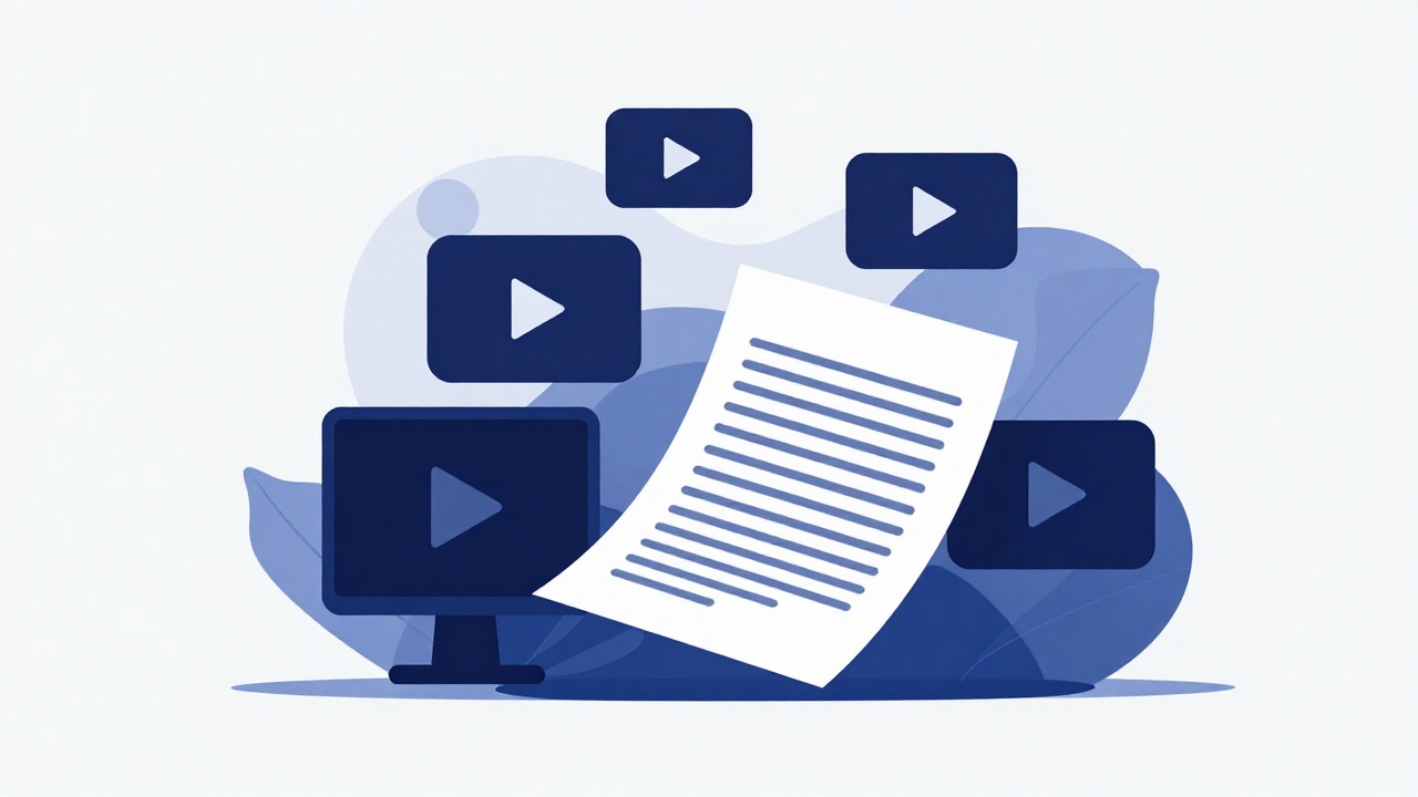 Illustration of different video formats flowing into a written blog article