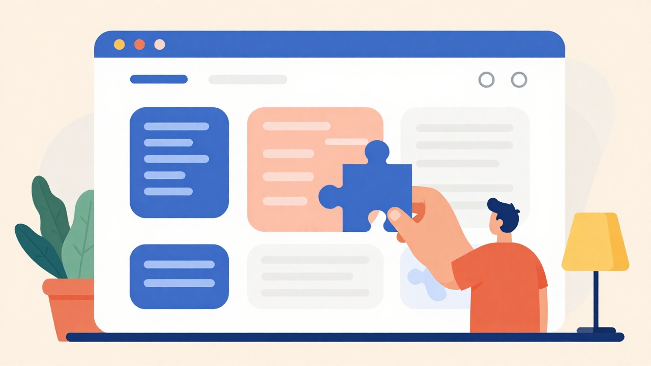 Personne qui insère un bloc vidéo dans la maquette d'une page web comme une pièce de puzzle