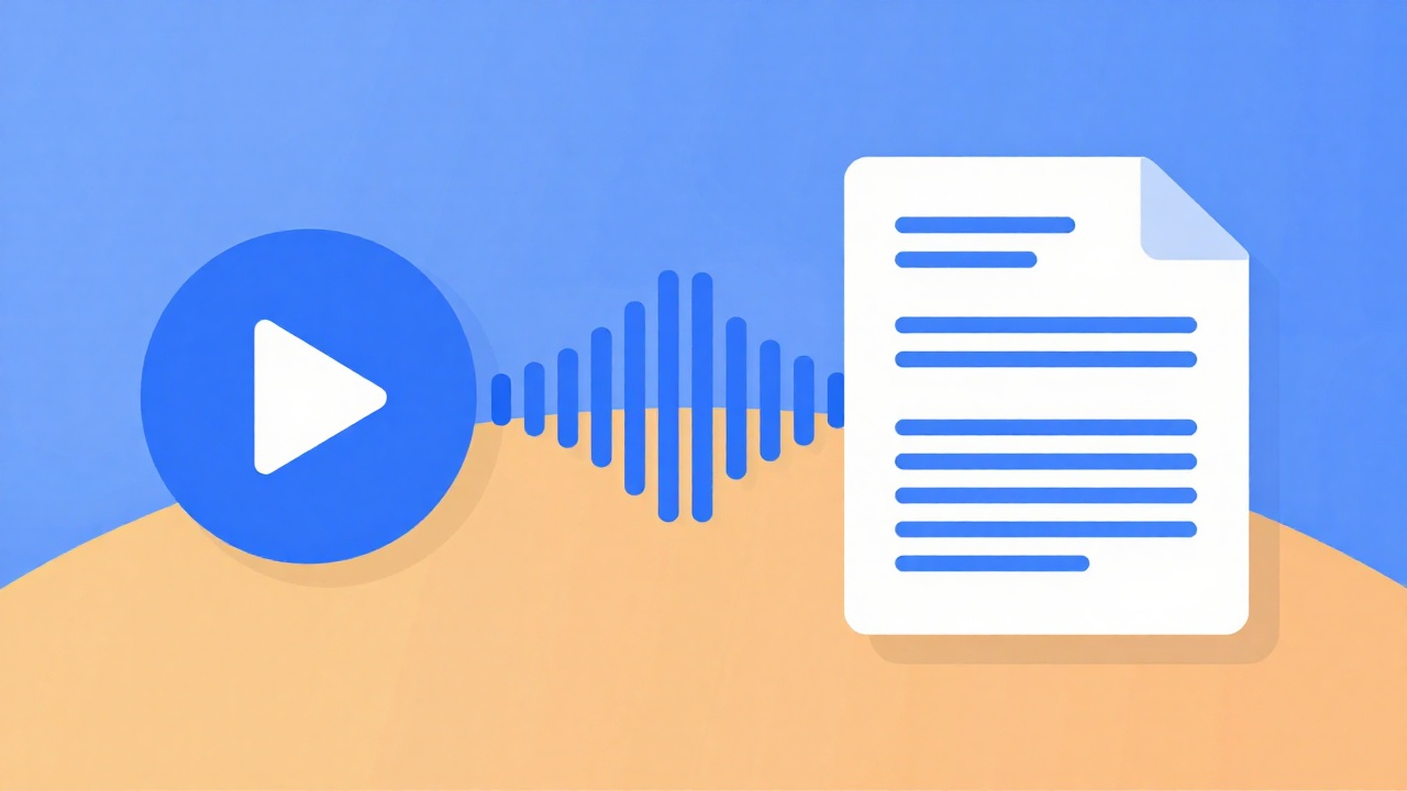 Illustration d'une transcription YouTube transformée en document texte structuré